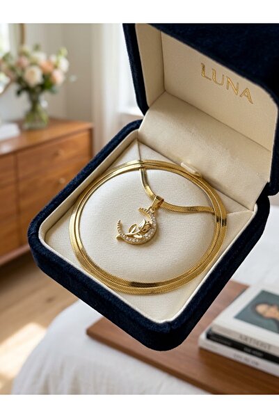 İNN JEWELLERY 316 L Çelik Kolye Yassı Zincir Gül Figürlü Renk Atmaz