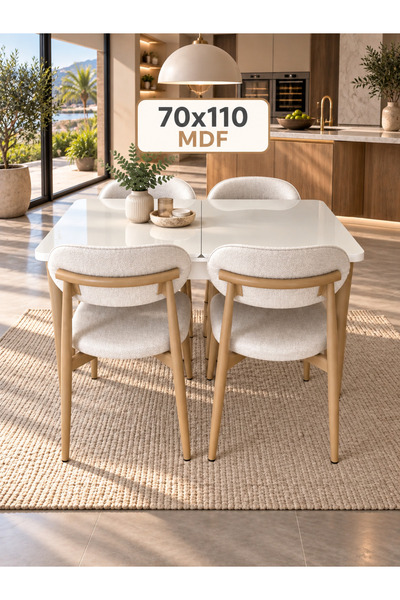 DEREN HOME Calve Serisi MDF 70x110 Açılabilir Masa 4 Adet Silinebilir Sandaly...