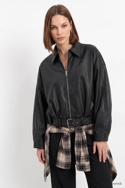 Rays Oversize Deri Ceket 3137 Siyah