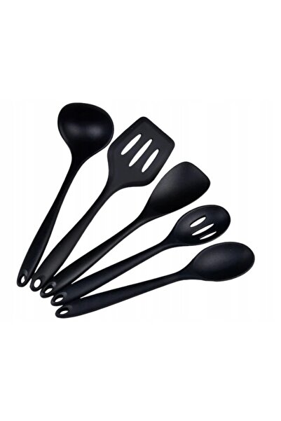 NO BRAND Set complet de ustensile de bucătărie din silicon, 5 piese, NEGRU
