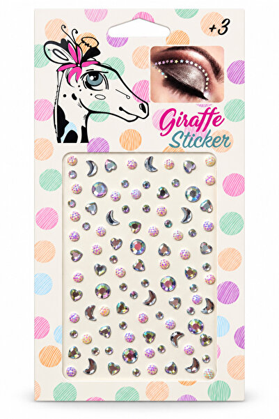 Giraffe PK Sticker Beyaz Ay ve Kalp Taş Sticker Yapışkanlı Saç , Yüz Ve Vücut Tırnak Taşı Yılbaşı Süs Dekor Işıltılı Parlak