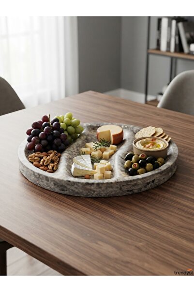 Polen Stone 28X22 cm Silver Travertine Elliptical Snack Bowl, Nut Bowl, and P...