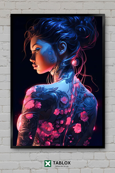 tablomaxtbx Floral Cyberpunk Girl Floral Girl Art Διακόσμηση Τοίχου Κορνιζαρι...