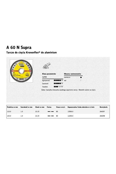 KLİNGSPOR Disc de tăiere drept t41 125x1x22,23 mm a60 n SUPRA (264298)