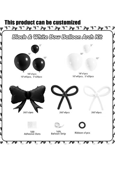 SDCNT 149Pcs Black White Bow Balloon Arch Kit, Latex & Foil Bow Balloons with...
