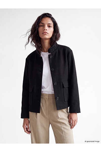 LC Waikiki Nevavm Farkıyla Xside Black Oversize Women's Cashmere Coat