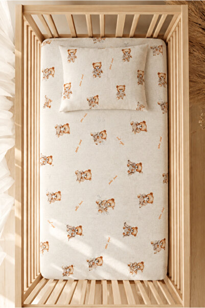 pistore 100% Cotton Ranforce Elastic Sheet Set - Sleepy Bear Patterned Park B...