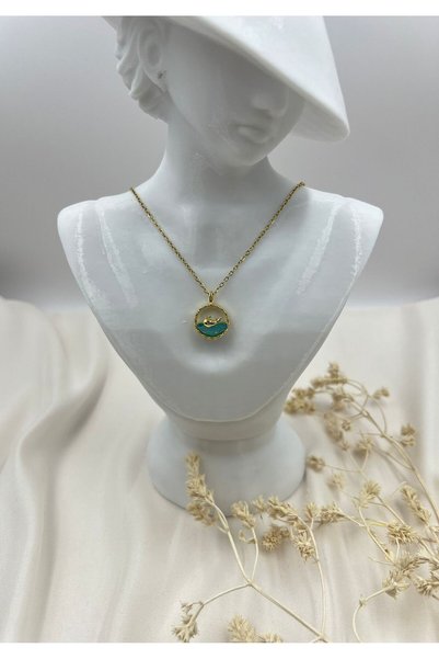 Lunarie Xuping Gold Steel Necklace with Gold Whale Figure Inside the Blue Sea – Non-Tarnishable, Rust-Resistant, Stylish Women's Jewelry