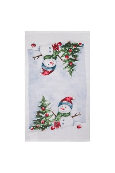 OEM Christmas White Cotton Kitchen Towel with Snowman Pattern 60x35cm