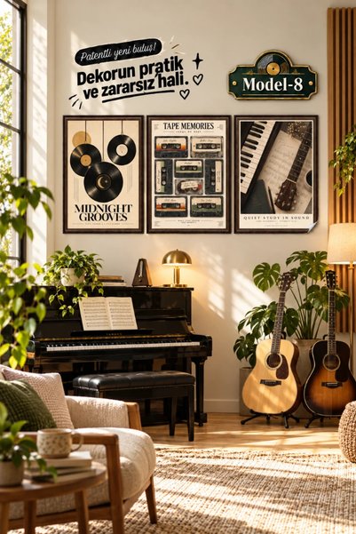 Akıllı Kağıt Statik Tutunma Özellikli Tablo - Poster Müzik (Model- 8)