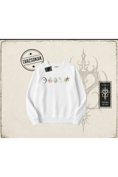 Tarzsokak Ženska majica sa širokim izrezom i školjkama, unisex, bela