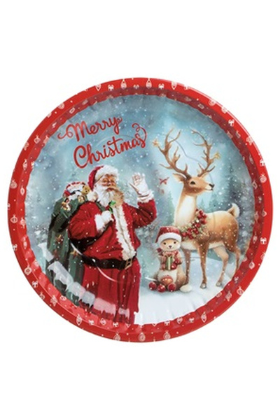 OEM Red Christmas Decorative Metal Plate with Santa Claus & Reindeer Pattern ...