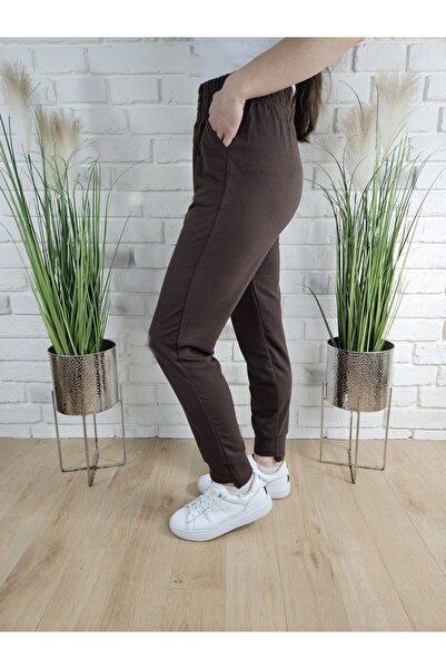 NO BRAND Pantaloni de trening de damă cu bordură striată, talie elastică conf...