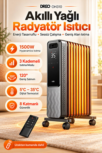 DREO Solaris Akıllı Elektrikli Isıtıcı 2000W 120° Salınım 5 Kademe Isıtma Dij...