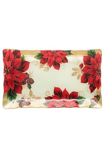 OEM Christmas Glass Plate Ecru Christmas Mistletoe 25x15cm