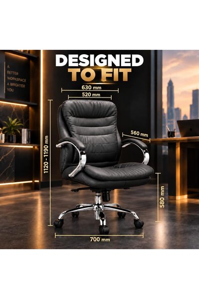 THE RED CREW TANGO-M High Back Executive Office Chair, Premium PU Leather, High-Density Foam, 5 Locking Positions, Chrome Armrests & Base, Class 3 Gas Lift, 2 Year