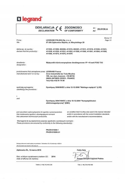 Legrand Întrerupător diferențial de curent 2P 63A P302 TX3
