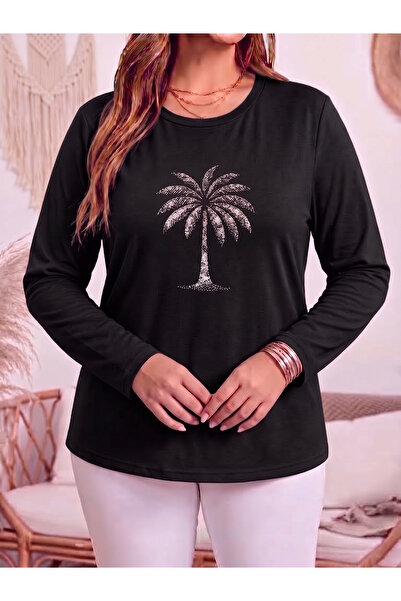 MaxiMor Women's Plus Size Printed Crew Neck Long Sleeve Viscose Cotton Lycra Fabric Oversize