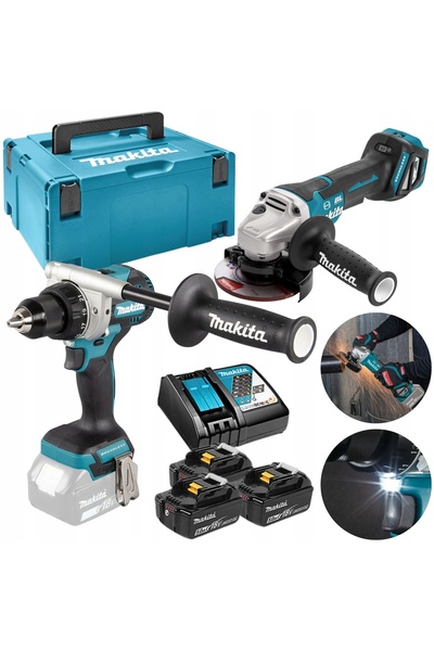 Makita Kit 18V șurubelniță DDF492 + polizor DGA513 baterie 3x5Ah DLX2544TJ
