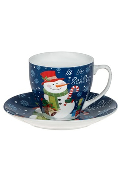 OEM Set Ceasca din Portelan Albastra Om de Zapada "Is The Season"" & Farfurie...