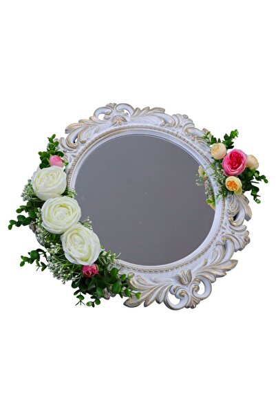 OEM Oglindă decorată pentru mireasă, Trandafiri, Bujori, Roz, Alb, Crem, 47 c...