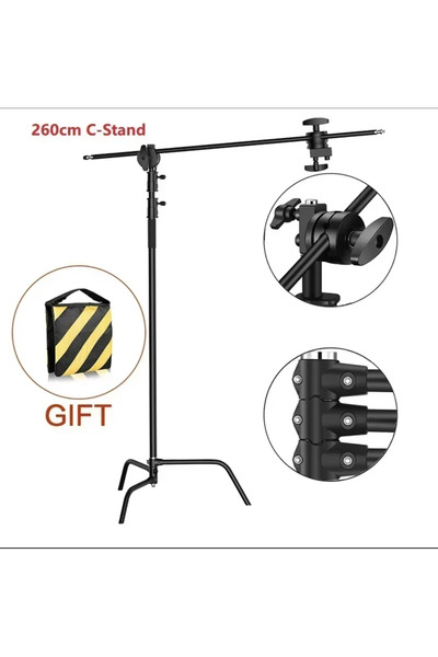 SH Sliver Stainless Steel Heavy Duty C Stand Light Stand Max Height 260cm Pho...