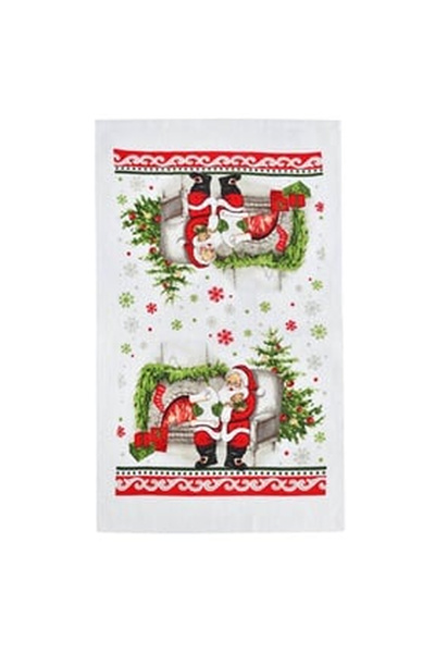 OEM Χριστουγεννιάτικη Πετσέτα Κουζίνας Βαμβάκι Λευκή Τζάκι Άγιου Βασίλη 60x35εκ.