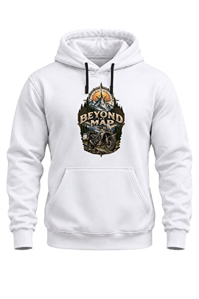 WİDİ Beyond the Map Motorcycle Printed Unisex Regular Fit 3 Thread Thick Hood...