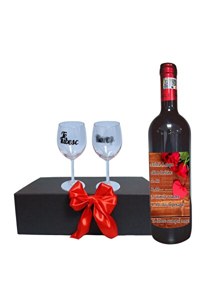 OEM Set cadou pentru Iubit/Soț, Cutie de vin cu sticlă și 2 pahare, 35x25cm, ...