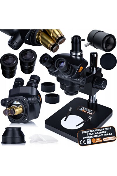 Rosfix Microscop CAPELLA PRO 7-45X TRINO BARLOW 0,5X LED 56 Cameră USB 5MP CRUX