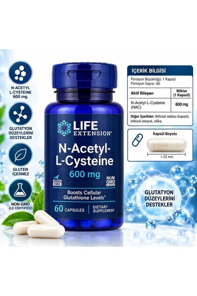 Life Extension N-Acetyl-L-Cysteine With Glutathione Level 600 mg 60 Caps