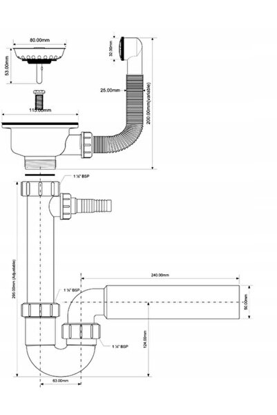McAlpine Dop de scurgere pentru chiuvetă cu o singură cuvă, cu preaplin, 3.5"...