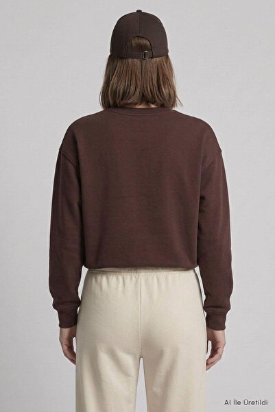 Rays Yarasa Kollu Beli Lastikli Crop Sweatshirt 979 Kahve
