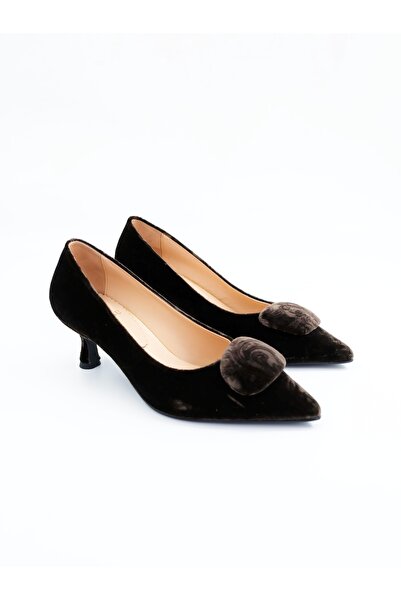 Tenau Women's Genuine Leather Heeled Shoes Brown Velvet