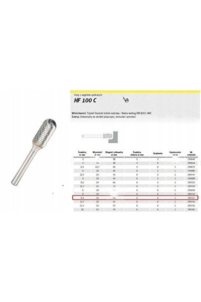 KLİNGSPOR Freză pentru metal HF 100 C, diametru de tăiere 9,6x19mm, coadă cil...