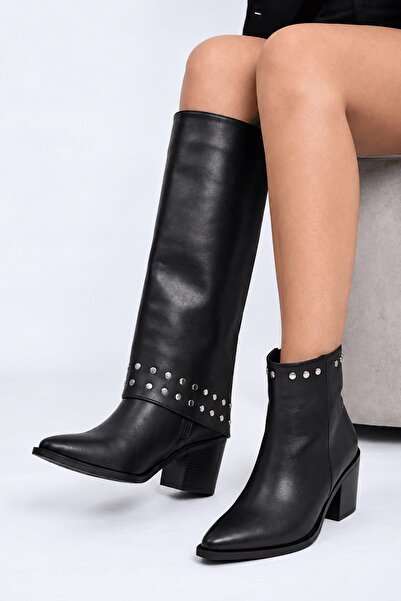 İX Siesta Women's Black Metal Stud Detailed 2-in-1 Versatile Detachable Below...