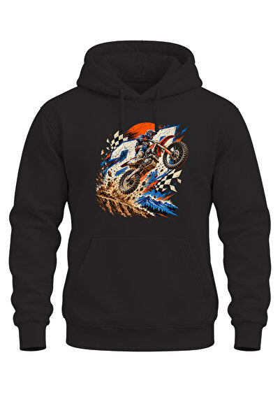 WİDİ Motocross Printed Unisex Regular Fit 3 Thread Thick Hooded Sweatshirt wi...