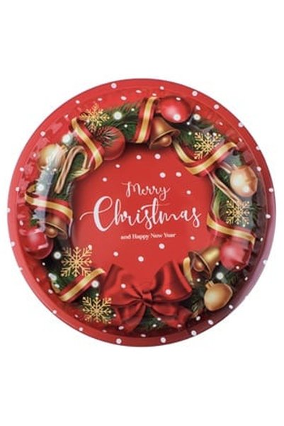 OEM Farfurie Metalica Decorativa de Craciun Rosie Impodobita "Merry Christmas...