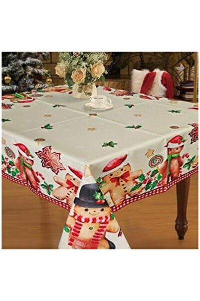 OEM Ecru Christmas Tablecloth with Gingerbread Man Figurine Pattern 120x120cm