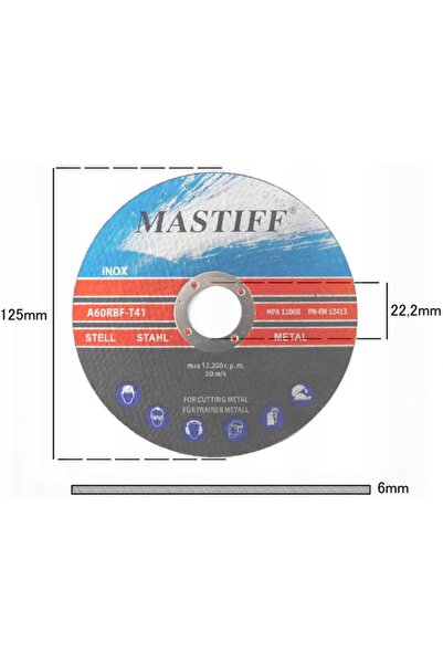 MASTIFF 50 BUC. DISC DE TĂIERE METAL SUBȚIUNE INOX 125 X 1,0 MM
