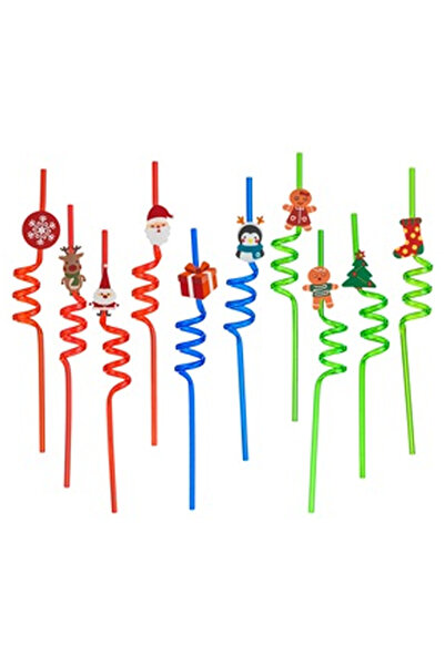 OEM Set of Twisted Plastic Straws with Christmas Figures Ø6x270mm - 10pcs