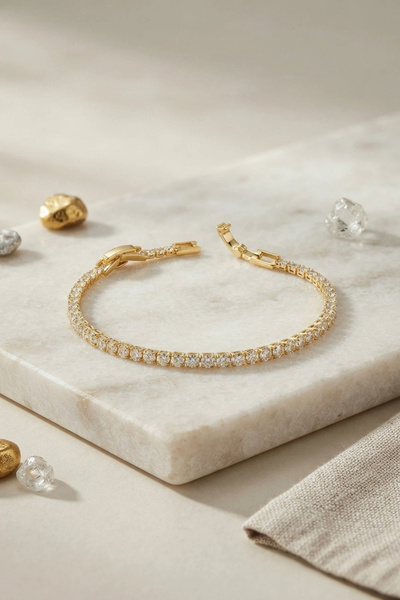 Lovesta Home Brass Gold Color Thin Zircon Stone Waterway Women's Bracelet Tj-...