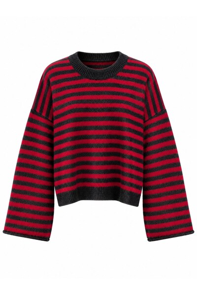 Retrobird Livia Oversize Black Striped Knitwear Sweater Women Red