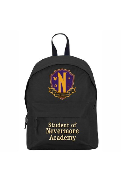 OEM Rucsac școlar, Wednesday, Negru, 38x28cm, bretele reglabile, compartiment...