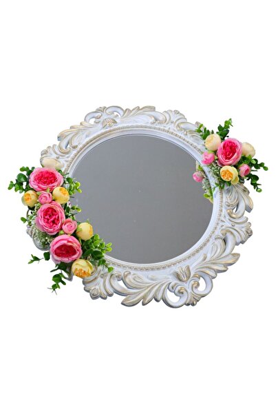 OEM Oglindă decorată pentru mireasă, Bujori, Roz, Crem, 47 cm, OGLDC020
