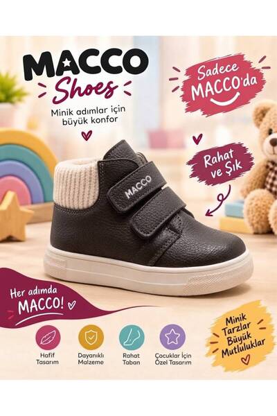 macco shoes MACCO Ortopedik Bebek ve Çocuk Bot Cırt Cırtlı Kışlık Günlük Su G...