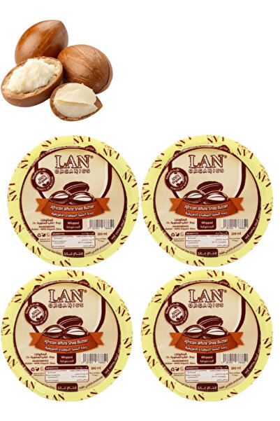 LAN ORGANICS 4 قطع من زبدة الشيا الأفريقية البيضاء العضوية المخفوقة 200 مل
