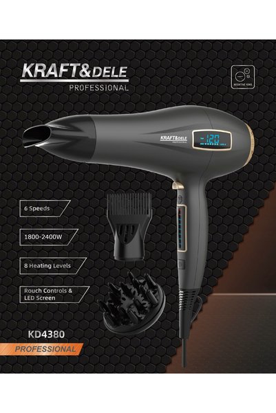 NO BRAND Uscător de păr 1800-2400W KD4380 IONIZARE 6 VITEZE 8 TEMPERATURI LED