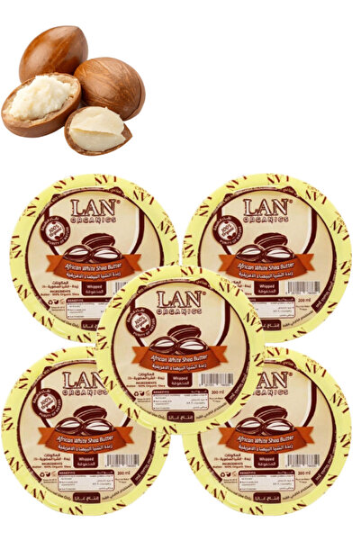 LAN ORGANICS 5 قطع من زبدة الشيا الأفريقية البيضاء العضوية المخفوقة 200 مل