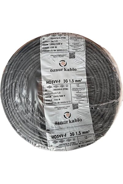 öznur kablo Öznur 3X1.5 mm Black Ttr Multi-Core Cable H05Vv-F 100 Meters